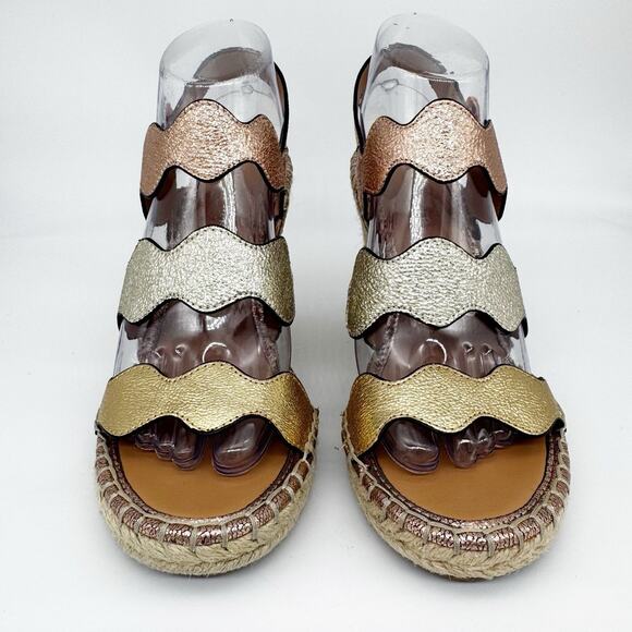Marc Fisher Womens Karida Espadrille Wedge Sandal Size 8.5 Metallic Gold Silver - Picture 4 of 10